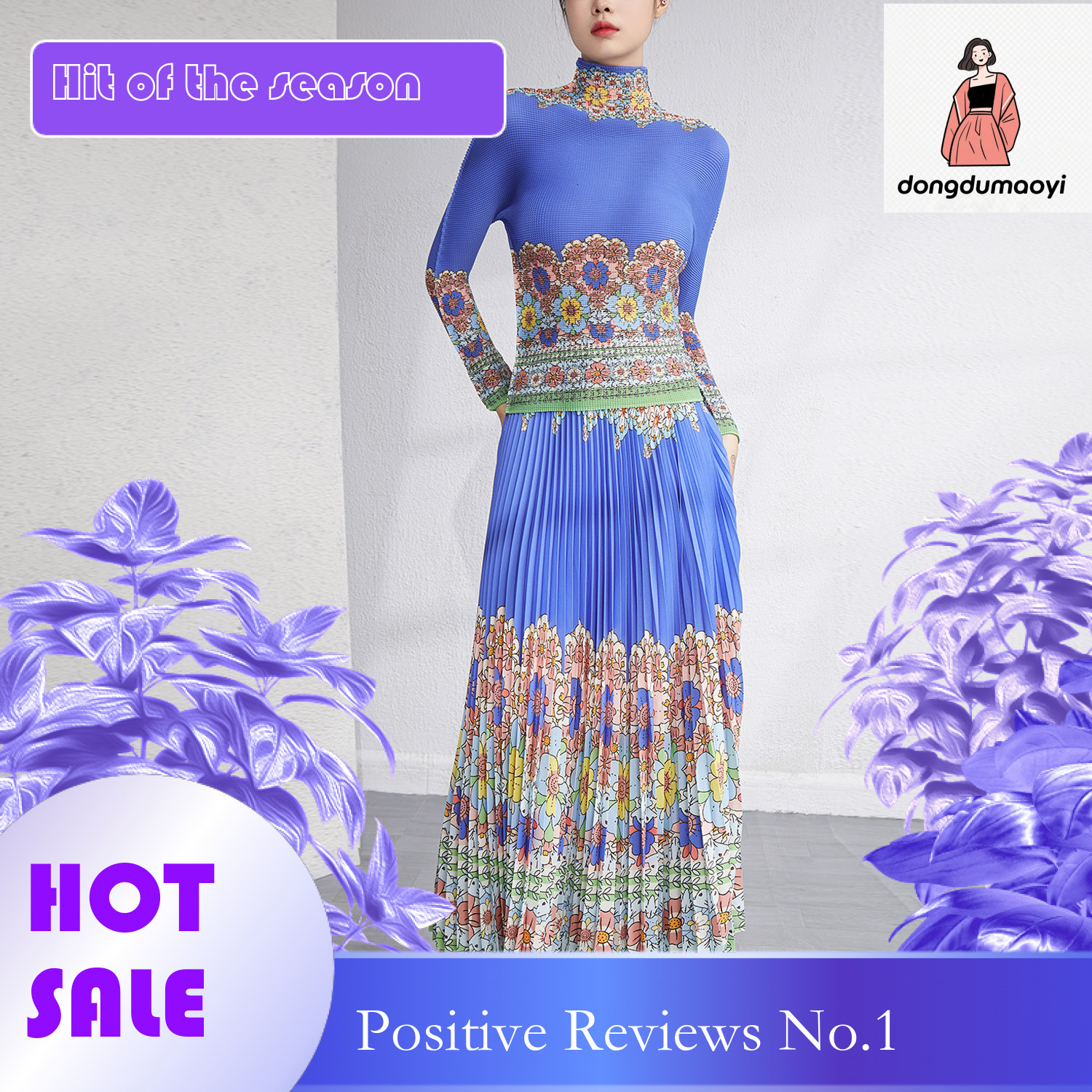 dongdumaoyi Miyake niche suit, women's spring and autumn new style, French design, sleeved T-shirt, pleated half body long skirt