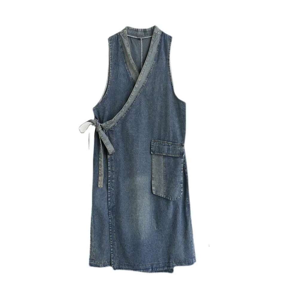 Korean Fall Long Clothes Womens Fashion Loose Belt Sleeveless Denim Dresses Ladies Classic Leisure Vintage Vestidos