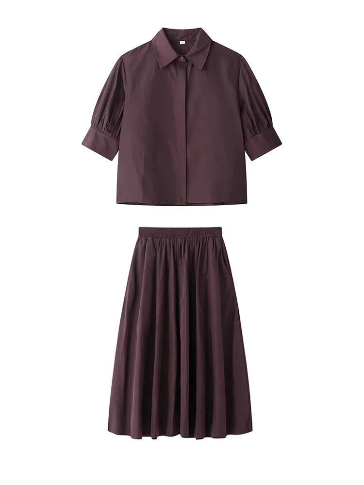Women Summer 2Pieces Sets Fashion Sweet Solid Short Shirts and Skirts Female Elegant Street Two Suits Clothing 250514