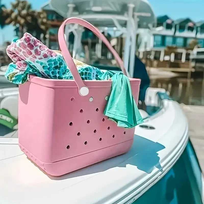 EVA Beach Waterproof Summer Storage Basket for Outdoor Travel Picnic Bag Women Shopping Tote Bag Rubber Handbag Z250514