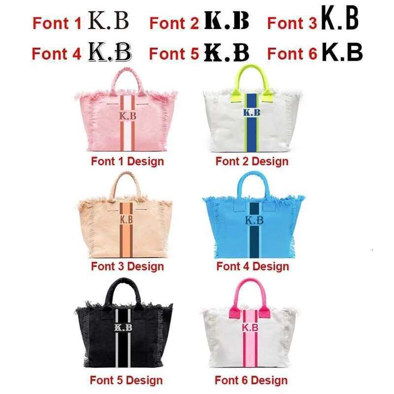 Summer American Style Trends Stripe Printing Women's Tassel Handbag Customizable Letters Canvas Tote Beach Bag Wedding Gift