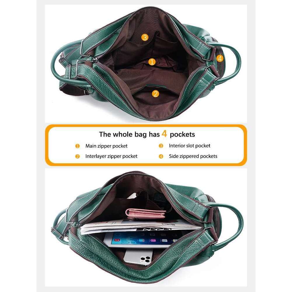Zency Genuine Leather Women's Transformable Backpack Knapsack Designer Shoulder Bag Rucksack Large Pockets For Travel Work