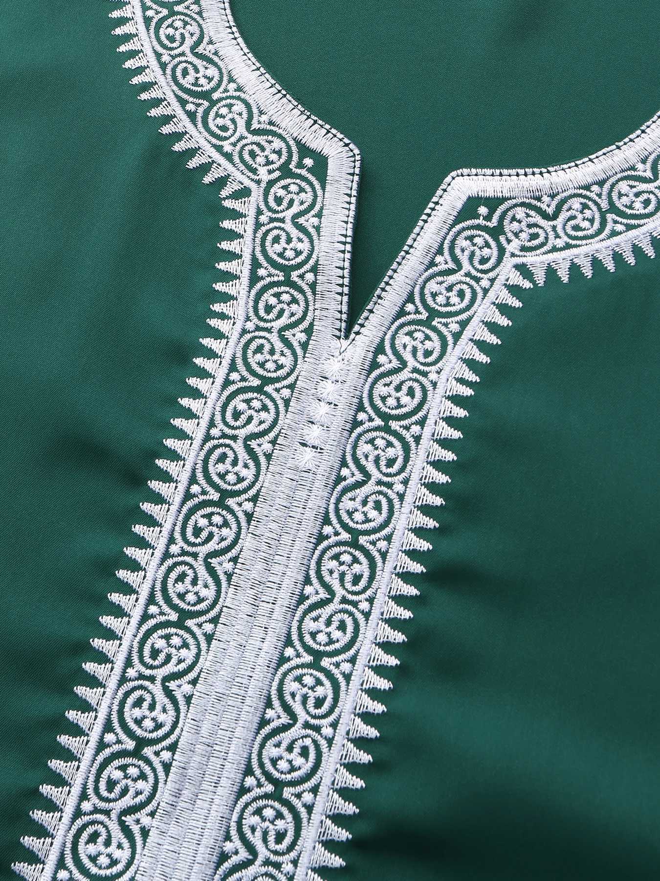New Moroccan Green Arab Robe for Men Traditional Islamic Casual Clothing Embroidered Muslim Robe X250514