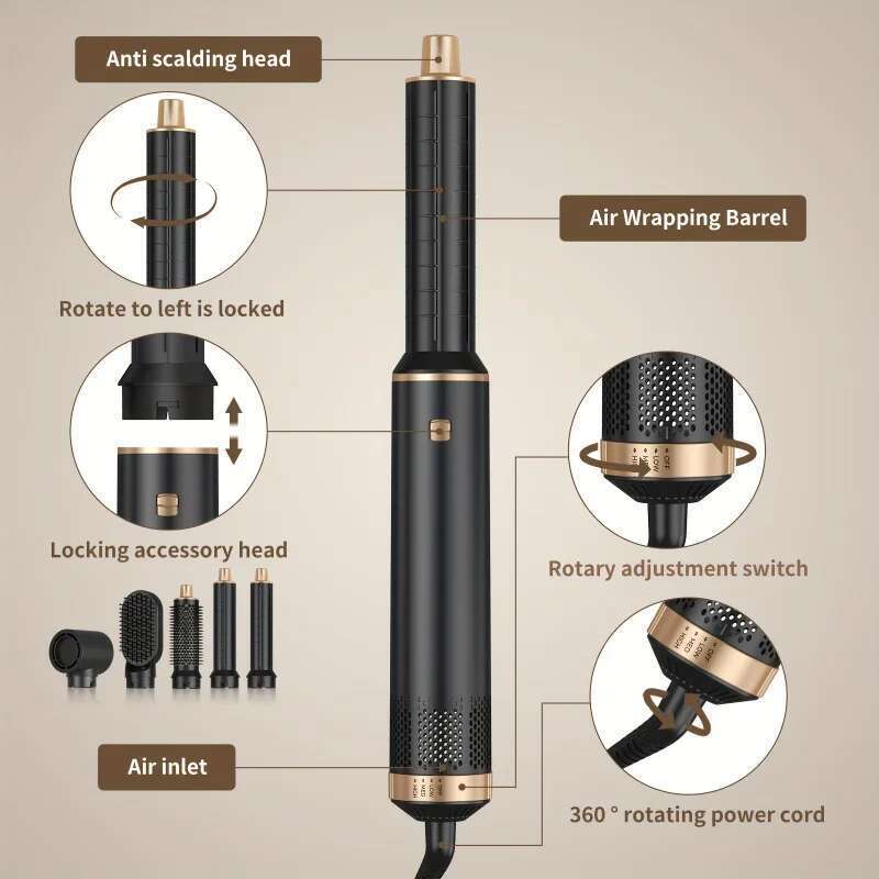 5-in-1 Hair Styling Brush, 800W Detachable Hot Air Curler with Negative Ion Technology, 220V British Plug Kipozi hair curler