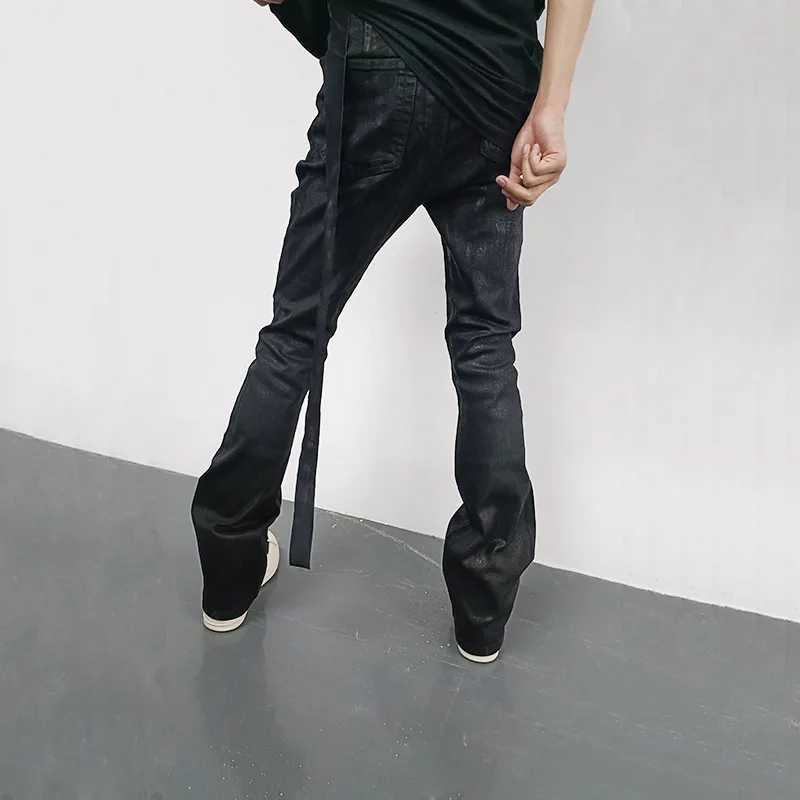 Owen Seak Mens Oil wax Jeans Classic Denim Gothic Men Coated Casual Flared Trousers High Strt Solid Designer luxury Pants X250514