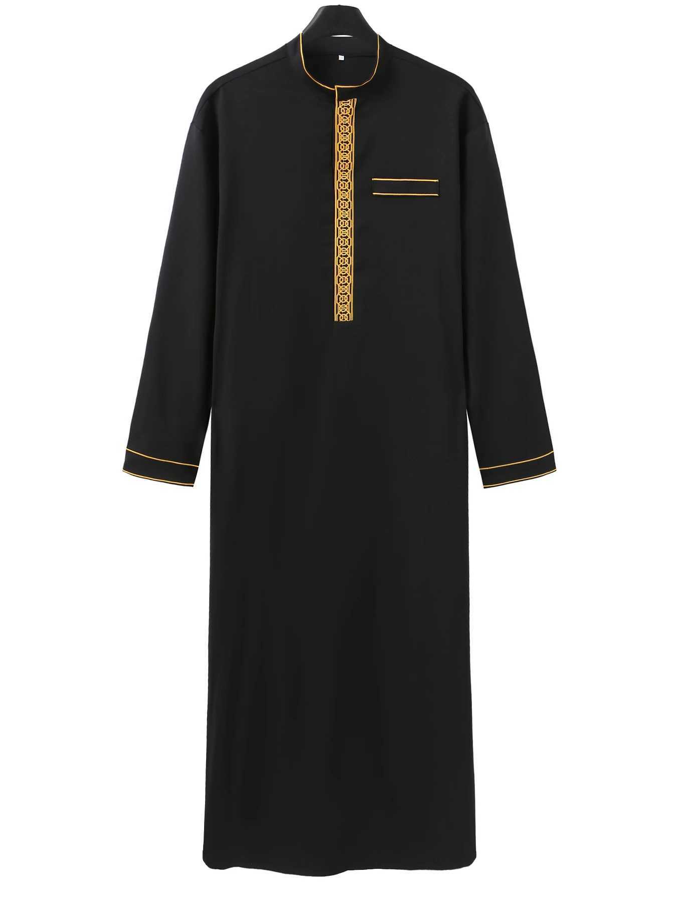 Islamic muslim Arabic mens robe long sleeve embroidered stand collar arabian thobe for men X250514