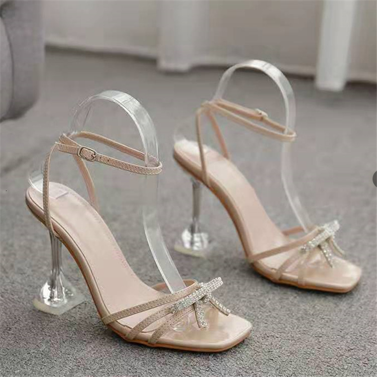 Designer sandals 2025 Summer New High Heel Sandals Diamond Butterfly and Sexy European and American Fashion Square Head Foreign Trade Women's Sho