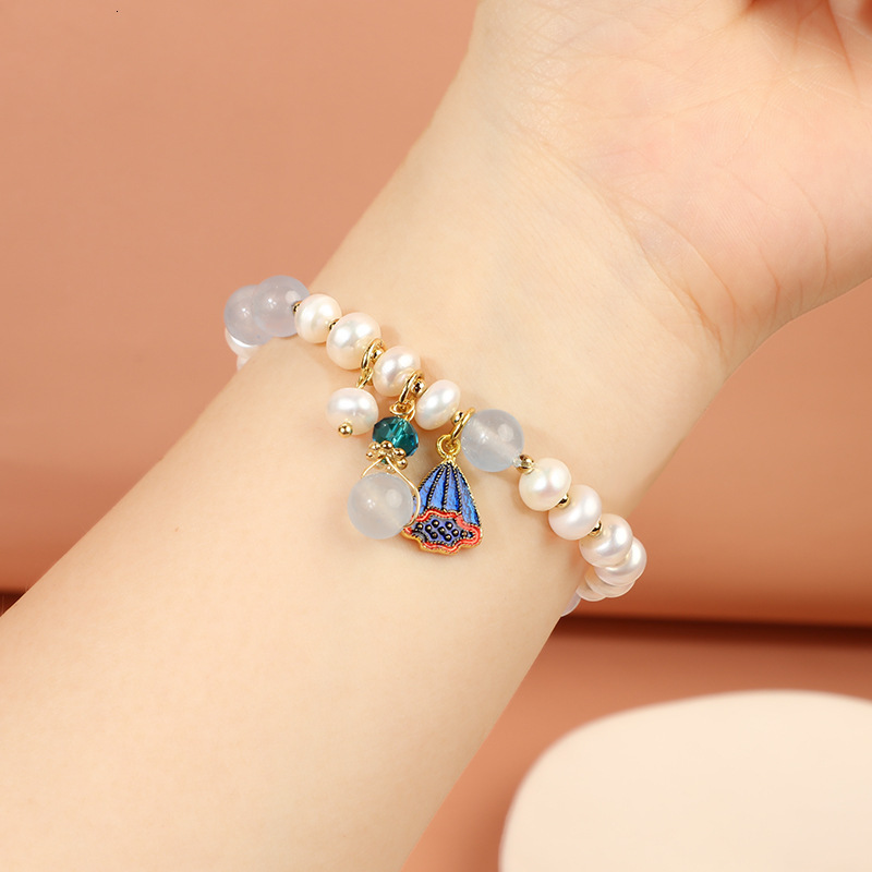 Natural Creative Small Fresh Fashion Blue Bead Baroque Crystal Freshwater Pearl Bracelet Cold Wind