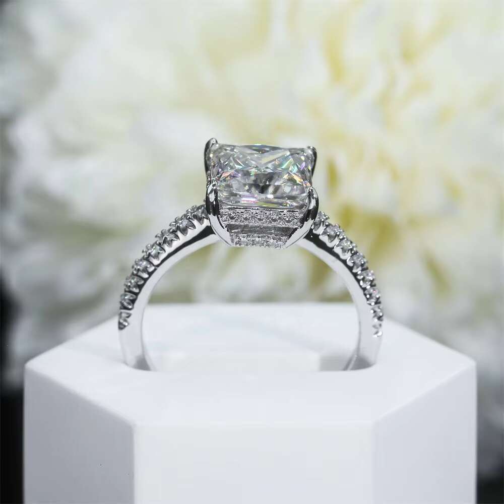 Luxury Fine Jewelry Princess Cut 3CT DEF VVS White Moissanite 9K 14K 18K Solitaire Diamond Engagement Wedding Gold Ring
