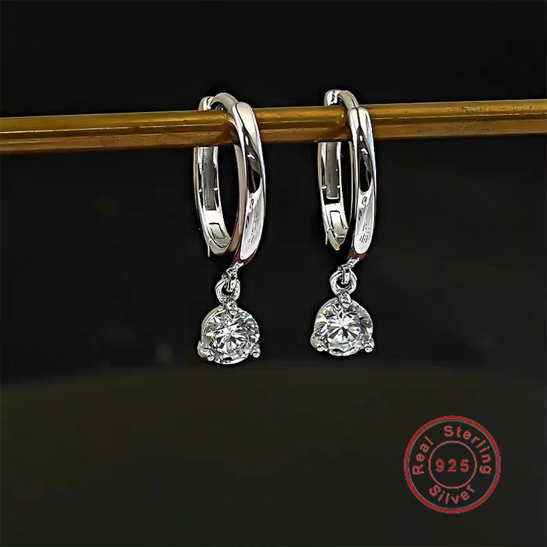 0.3CT White Moissanite Diamond Sweet Cute Simple Fine Jewelry Real 100% 925 Sterling Silver Gold Round Cut Gemstones Party Women Wedding Dangle Earrin