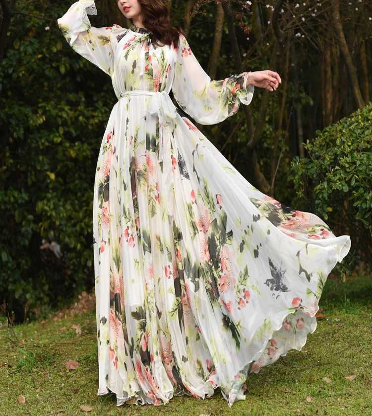 Floral Printed Maxi Dress Womens Sundress 2023 Abaya Dubai Hijab Chiffon Muslim Dresses New African Turkey Islam Kaftan Robe X250514