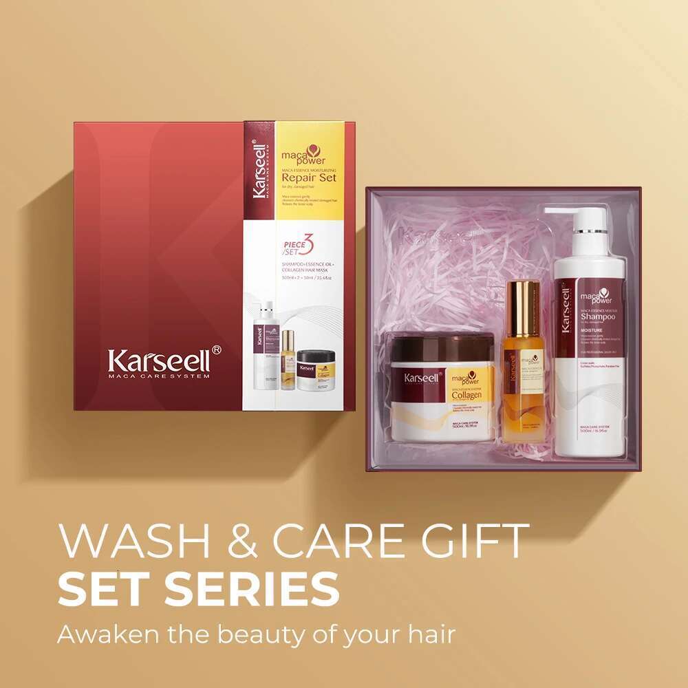 Karseell 3Pcs Collagen Mask Argan Oi + Shampoo Essence Moisturizing Repair Set For Dry Damaged Hair Gift