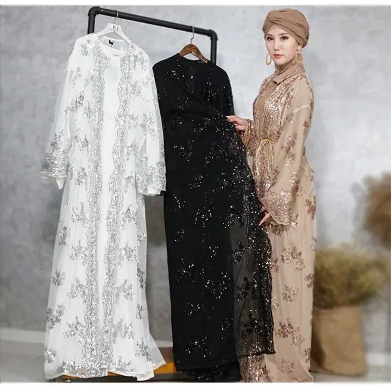 Eid Sequins Abaya Dubai Kimono Open Kaftan Muslim Dress Women Cardigan Arab Robe Ramadan Islam Clothing Ka Party Gown Caftan X250514