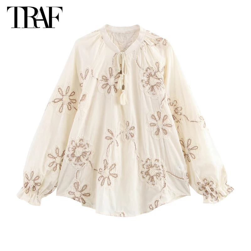 TRAF Flower ed Blouses for Women Tassel Casual Shirts and Woman Ruched Beach Womens Blouse Summer Boho Tops 250514