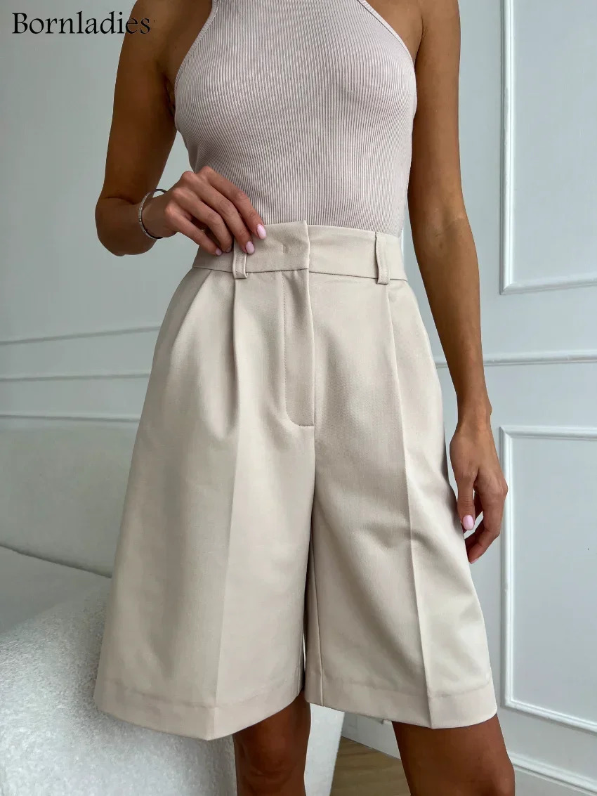 Bornladies Summer High Waist Shorts for Women Casual Loose Wide Leg Solid Shorts Female Short Pants Y2k Booty Shorts 250513