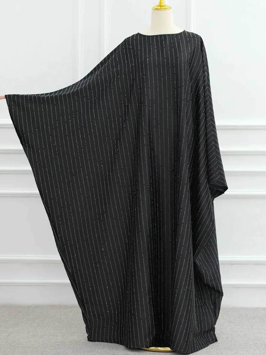Muslim Women Dubai Luxury Abaya Faftan Loose hot fix rhinestone Bat Slve Long Dress Ramadan Robe Femme Islam Evening Dresses X250514