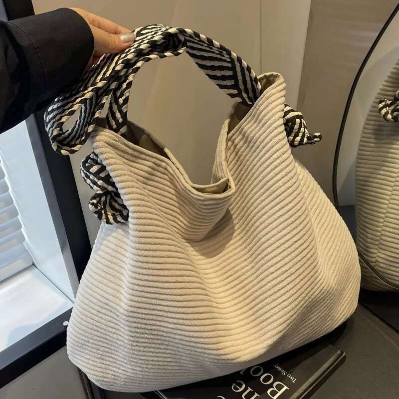 New Soft Wide Strap Veet Fabric Handbag, Fashion Casual Single Shoulder Bag, Preferred Style corduroy Women Bag