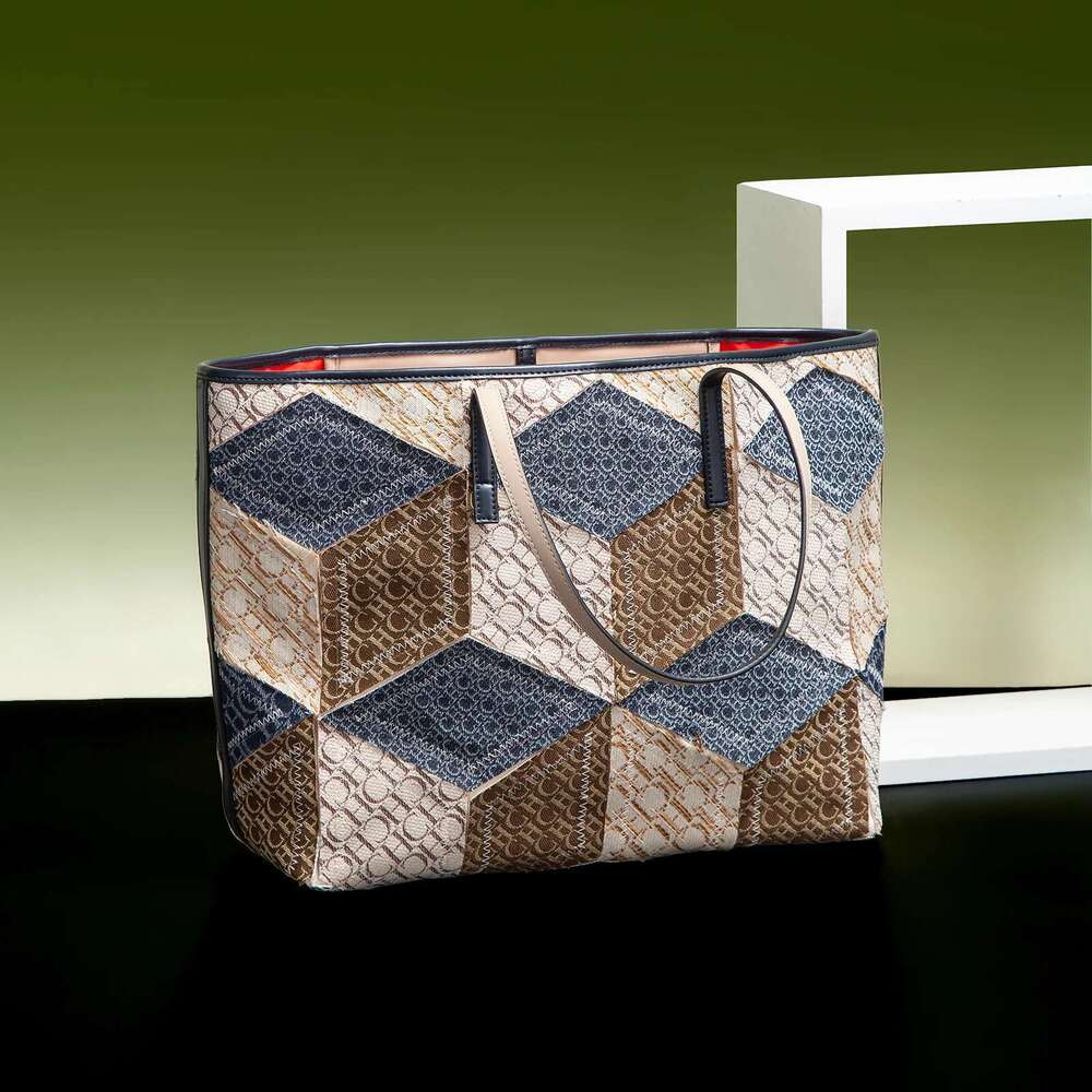 chch womens tote 2025 spring denim fabric splicing design handbag casual large capacity shopping bag 250513