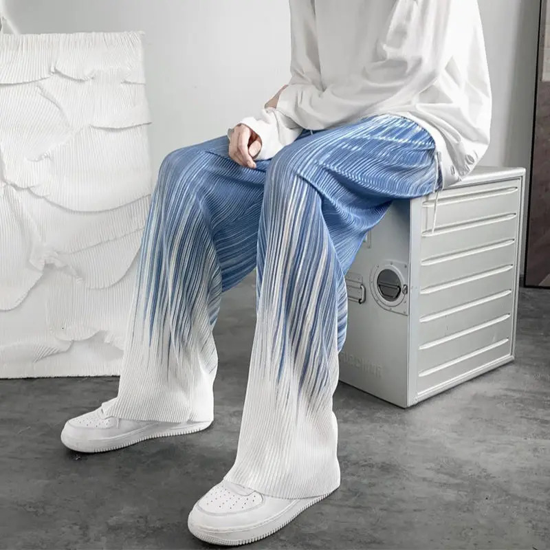 Summer Silk Pleated Man Casual Pants Harajuku Wide Leg Oversize Pants Streetwear Vintage Y2k Pants Clothes Trousers 250513