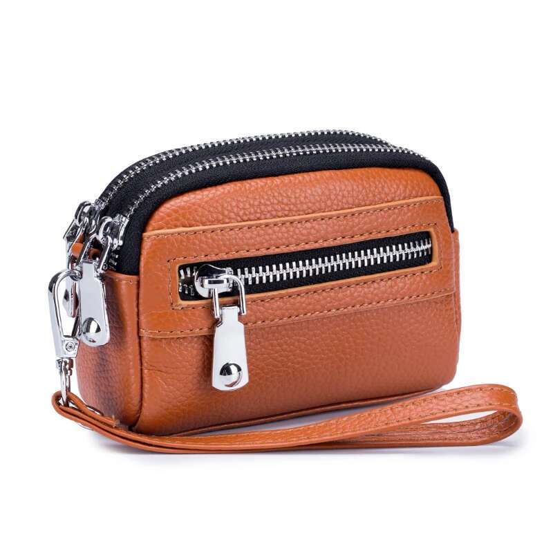 Genuine Leather Women Mini Wallet Double Zipper Coin Purse Cute Small Clutch Bag Designer Multi-Functional Card Holder