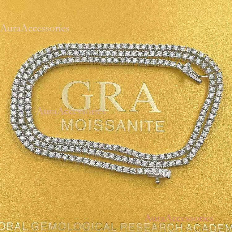 Best Gift for Mans Women Hip Hop Bracelet 3mm Wide S Sier Moissanite Dia Necklace Tennis Link Chain