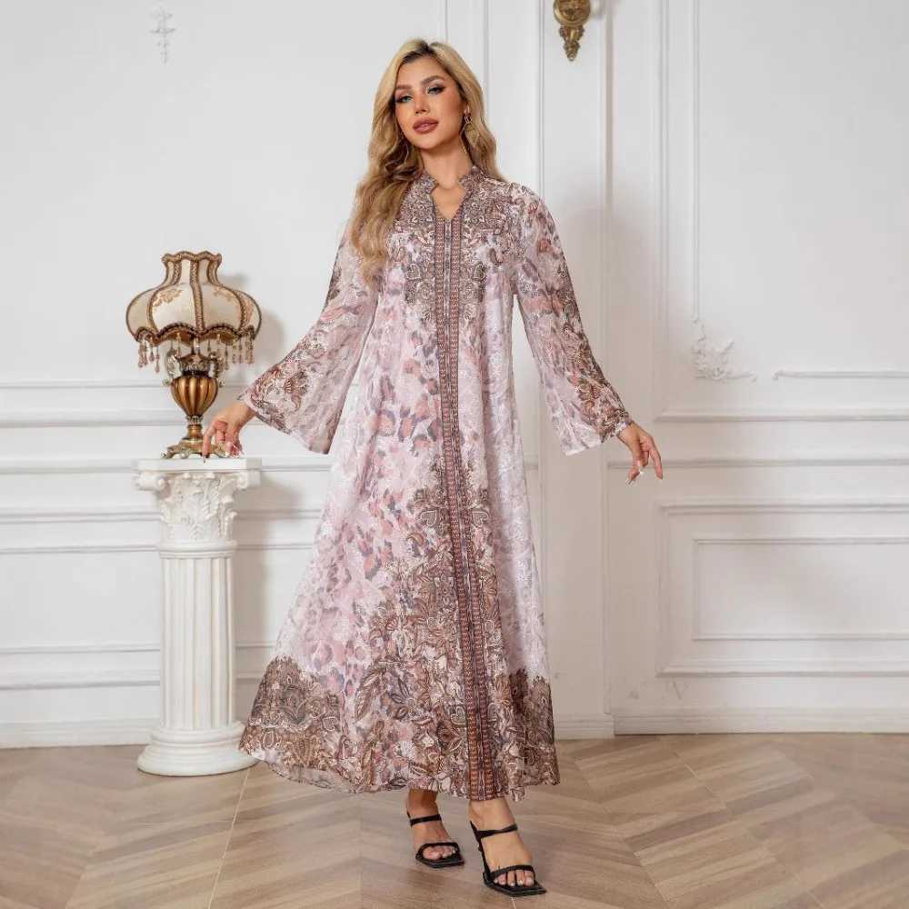 2025 New Muslim Womens Robe Embroidered Cloth Printed Diamond Female Long Dress 241104 X250514