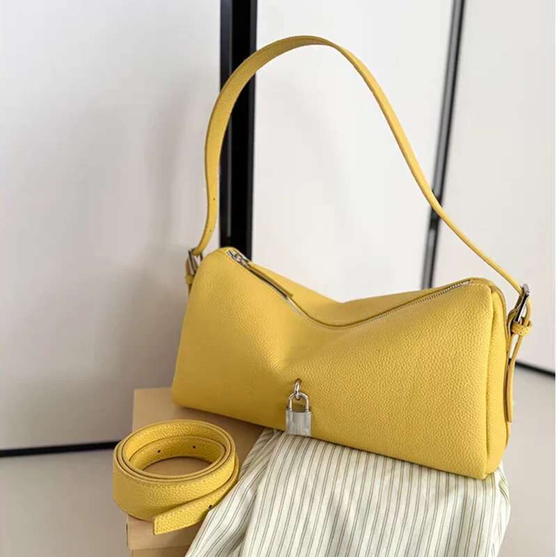 Brand Shoulder High Quality Soft Handbag Versatile Messenger Yellow Genuine Leather Women's Bag