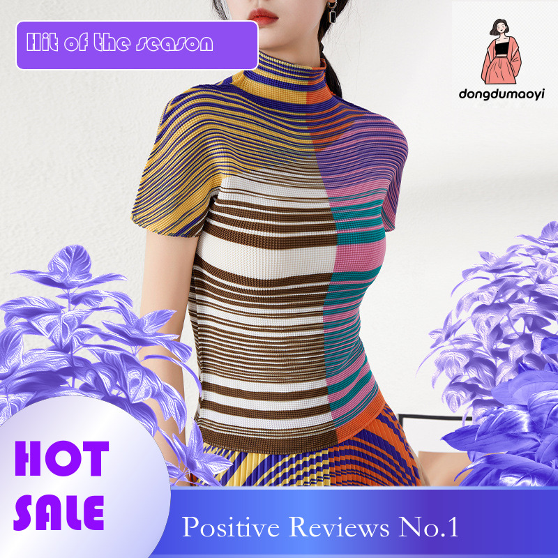 dongdumaoyi Summer pleated chiffon printed small shirt 2025 new women's fashion short sleeved top western-style set