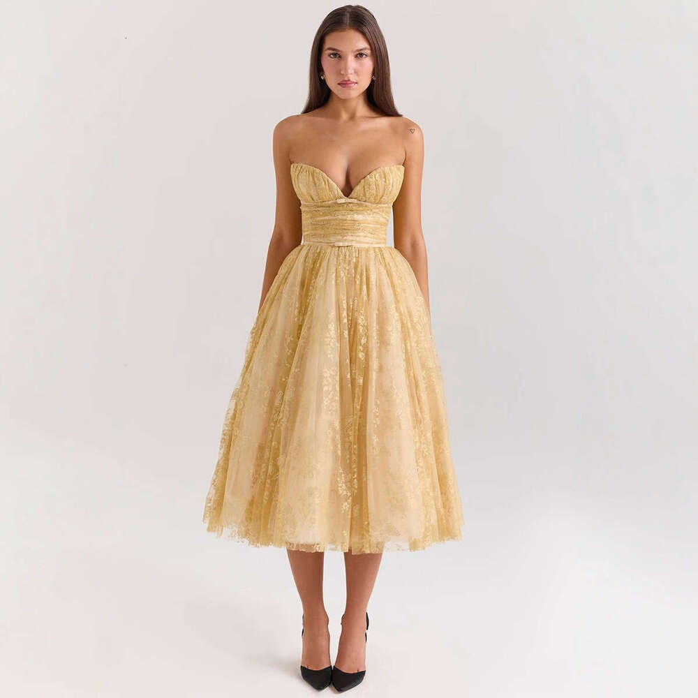 Women's Wear Spaghetti Strap Evening Dress New Style Temperament Slim Fit Slimming And Fluffy Skirt