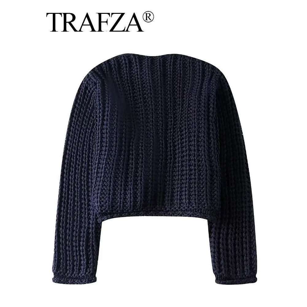 TRAFZA Autumn Knitted Cardigan For Women Casual Button O-Neck Long Sleeve Female Sweater Fashion Solid Loose Lady Cardigans