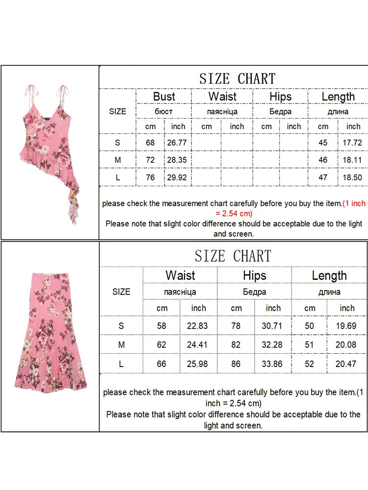 TFMLN Womens Skirt Sling Tank Set Summer Two Piece Sexy Printed Asymmetric Streetwear Fashion Long Female Clothing 250514