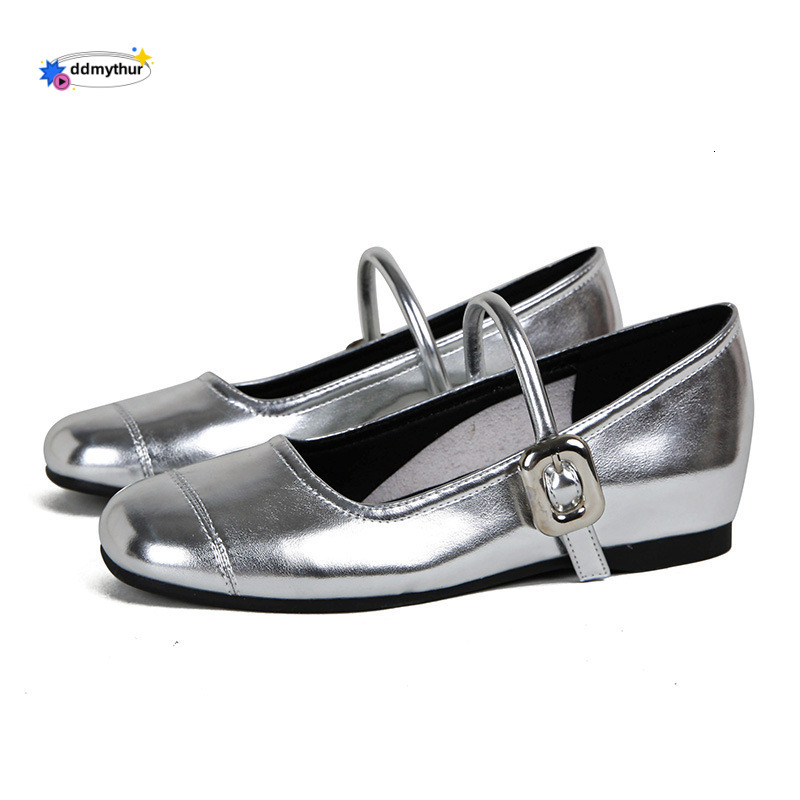 2025 summer new French soft soled ballet style silver inner height Mary Jane small leather single women's shoes ddmythur