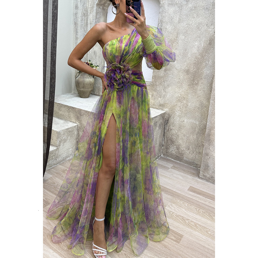 Party Mesh Diagonal Shoulder Dress INS Casual Fashion Dress for Women 250514