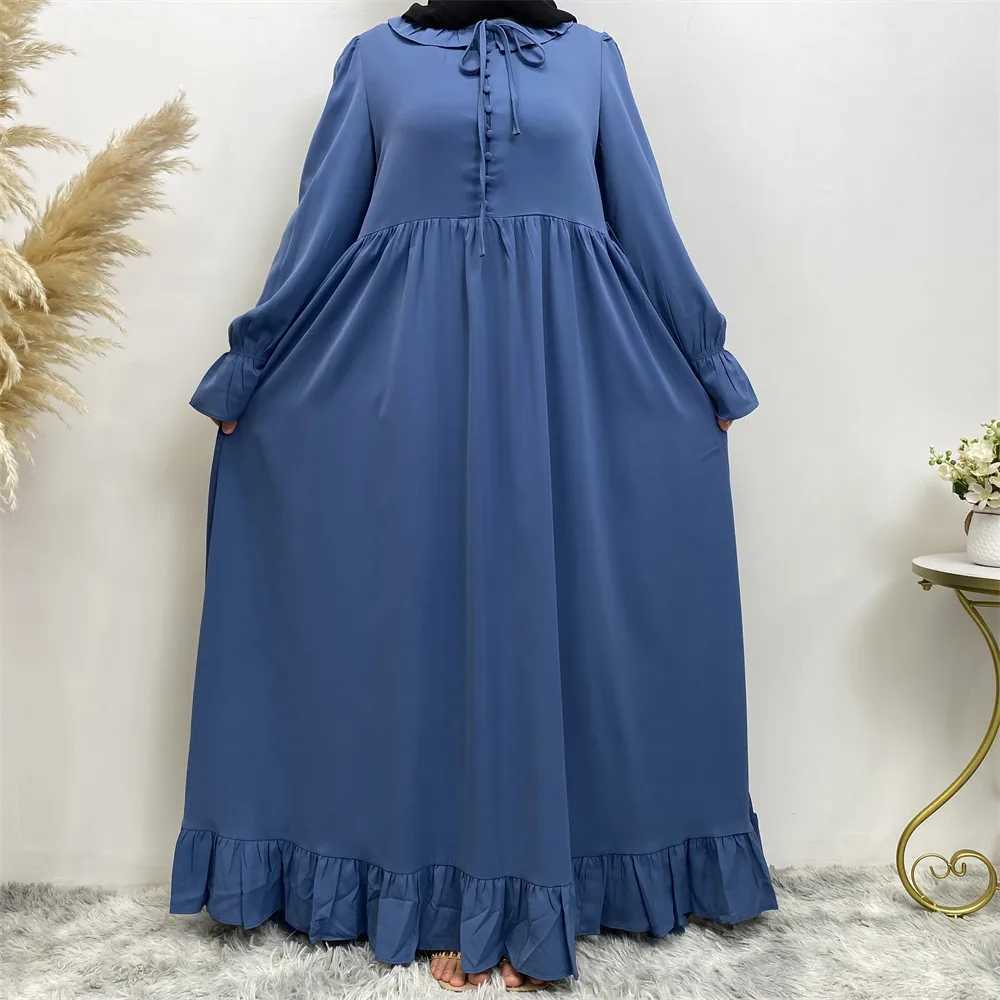 Middle East fashion Muslim womens new loose dress Arab Dubai Turkey solid color patchwork pleated robe dress X250514
