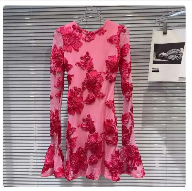 Getspring Dress Flare Sleeve Printing Embroidery Vintage Long Sleeves Backless Sexy Dresses Women 2024 New