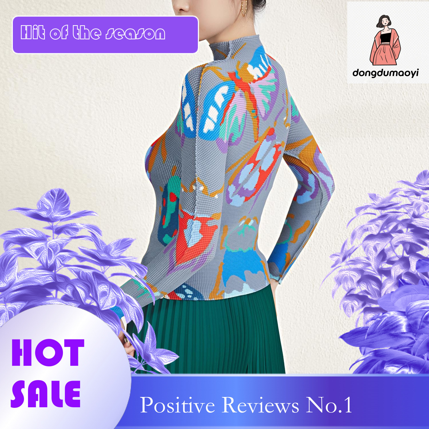 dongdumaoyi Counter quality pleated top women's spring new long sleeved color blocked slim fit and slimming temperament versatile elastic T-shirt
