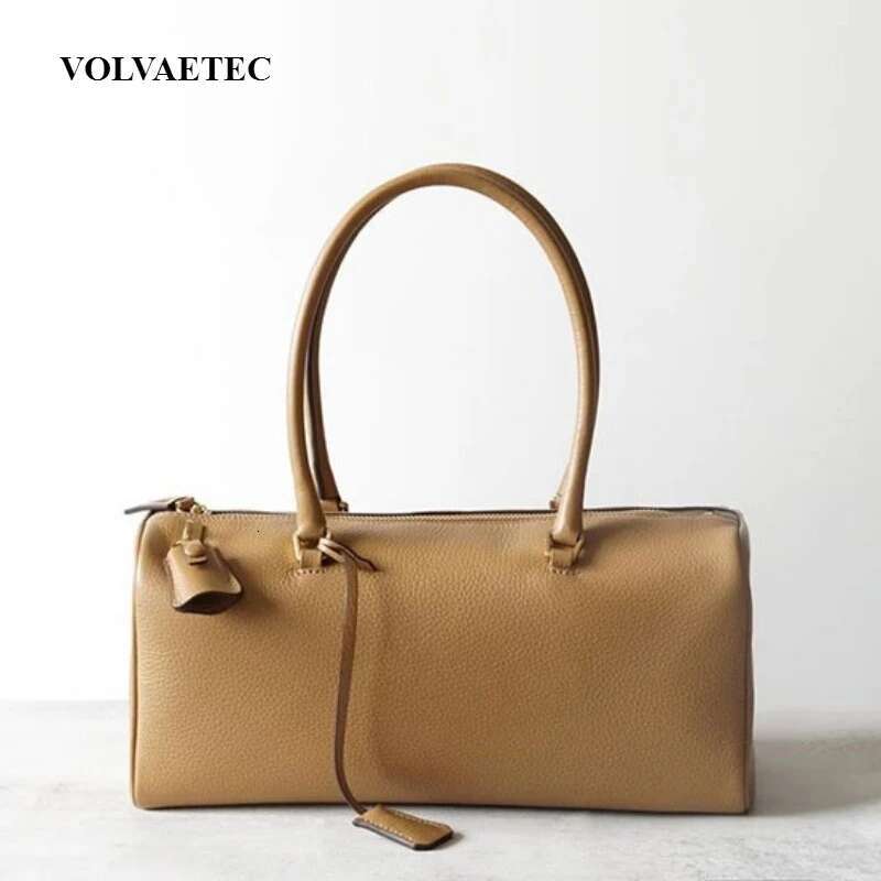 VOAETEC Inside Outside Full Pillow High-end Soft Medieval Genuine Leather Hand-held Underarm Boston Travel Bag