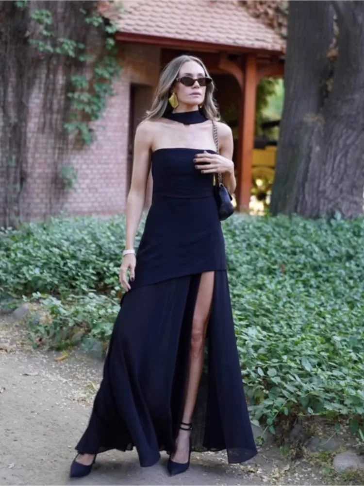Fashion Strapless Dress With Ribbon Female Elegant Sleeveless Mesh Beach Vacation Long Dresses 2025 Spring New Women DressesXJ250514