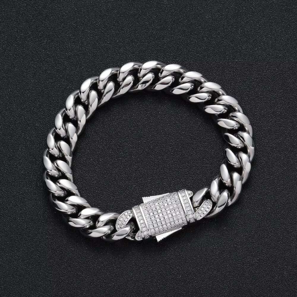 DHCollections 12mm Hip Hope Jewelry Brass Inlaid Ice Out Zircon Cuban Chain Bracelet
