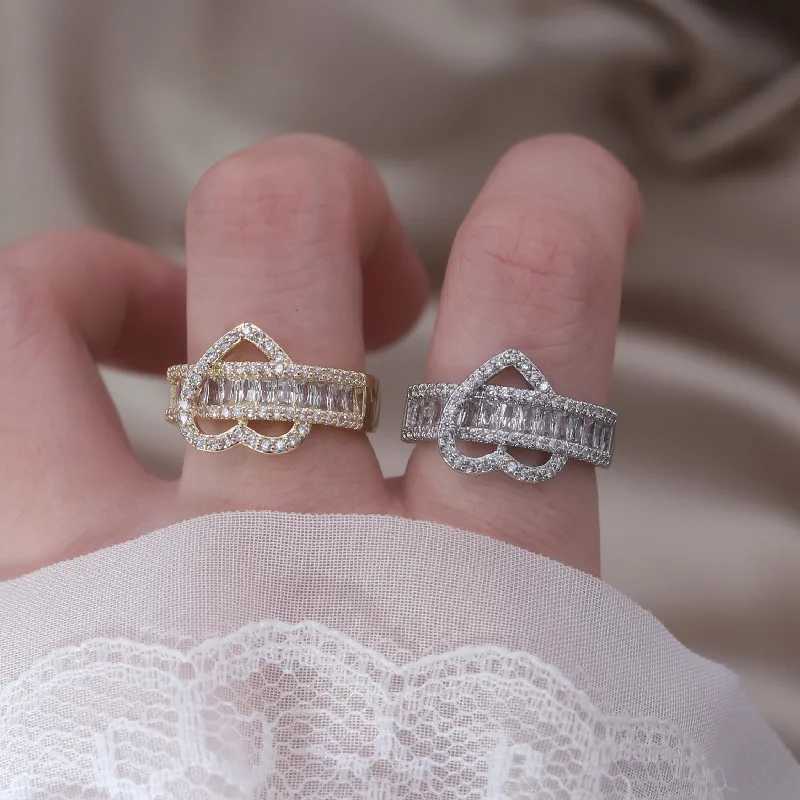 14K Gold Plating Luxury Zircon Ring Korea New Design Fashion Jewelry Elegant Womens Party Opening Adjustable AccordsXJ250514