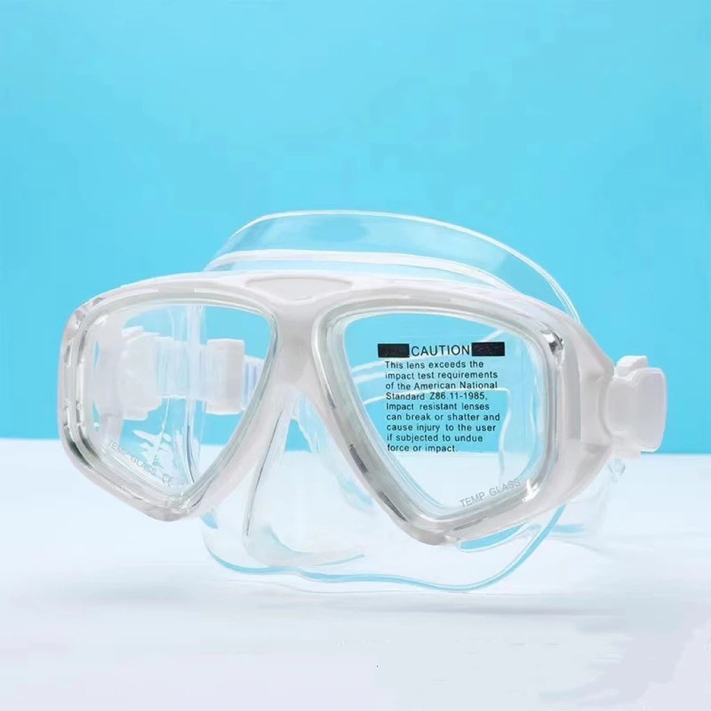 Snorkel Mask Swimming Goggles Scuba Diving Silicone Skirt Tempered Glass Len Wide View Training With Nose Cover Adjustable Strap 250514