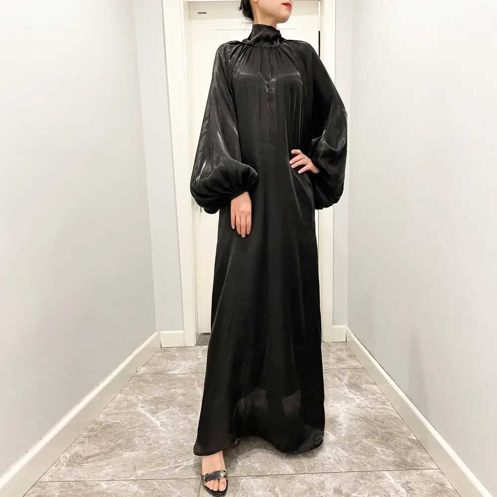 Shiny Satin Abaya Elegant Women Muslim Lantern Slves Long Maxi Dresses Turkey Eid Ramadan Arab Kaftan Islam Party Gown Vestido X250514