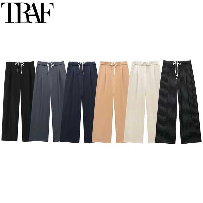 TRAF Womens Pants Baggy Wide Pants Woman Office Wear Pleats Black Pants For Women Autumn Casual High Waist Formal Trousers M250514