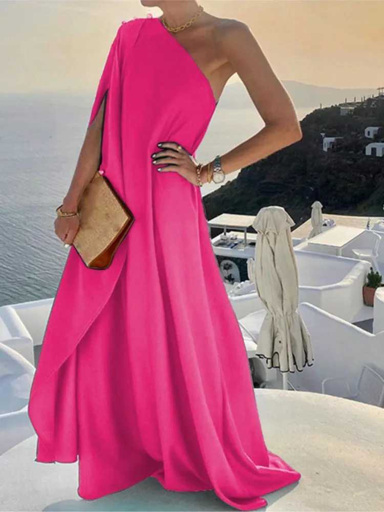 Fashion Elegant Party Dress Women Sexy Off Shoulder Solid Loose Dresses Dress Femme Casual Holiday Beach Skirt Dress Lady SummerXJ250514