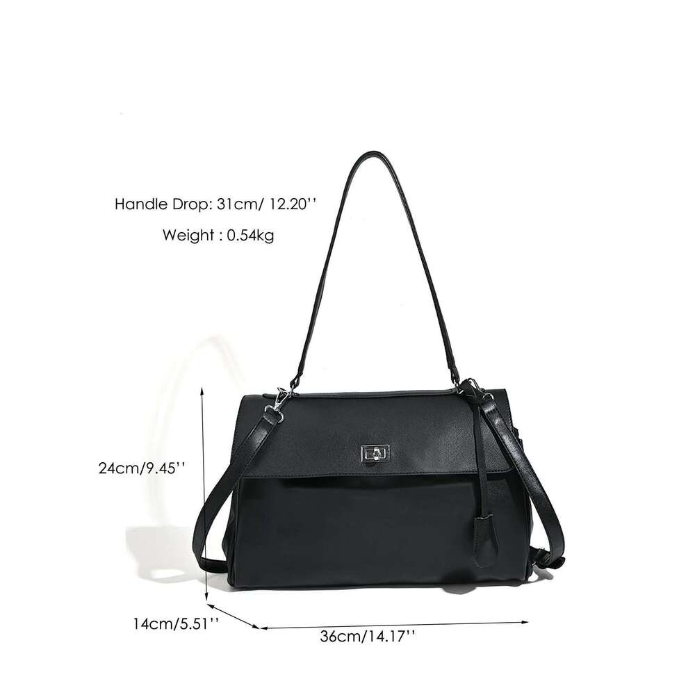Business Elegant Women Shoulder Tote Office Large Vegan Faux Leather Turn-Lock Flap Cover Square Minimalist PU Messenger Bag