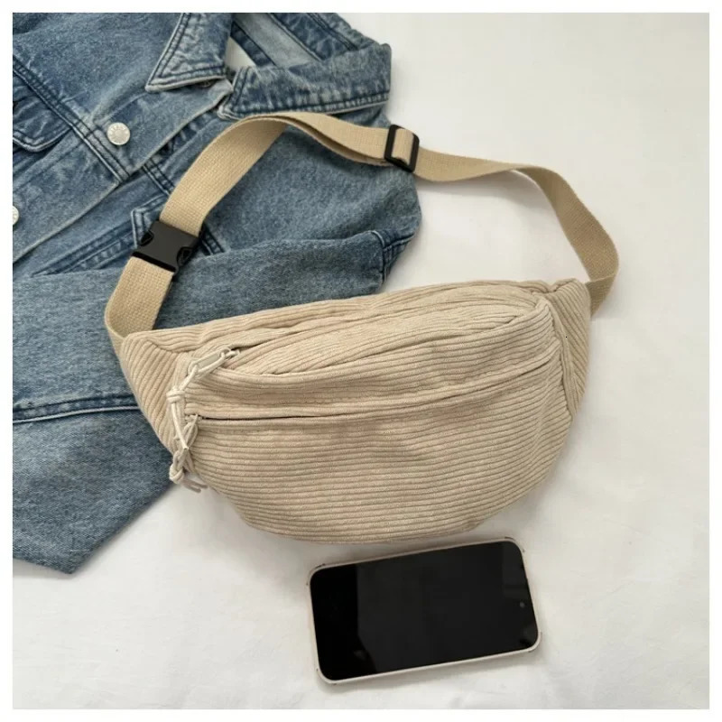 Corduroy Women Waist Bag Canvas Student Shoulder Crossbody Chest Fanny Pack Fashion Phone Banana Female Bum Belt Bags 250514
