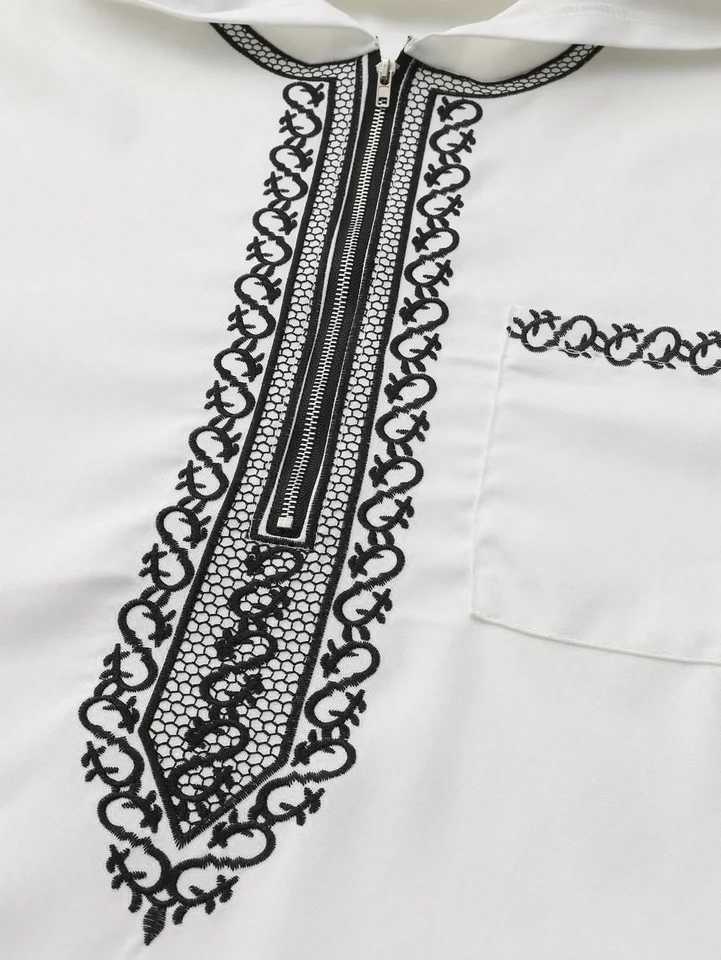 Moroccan Hooded Long Robe Abaya with Luxury Embroidery And Side Pockets for Muslim Men Middle East Style Clothing X250514