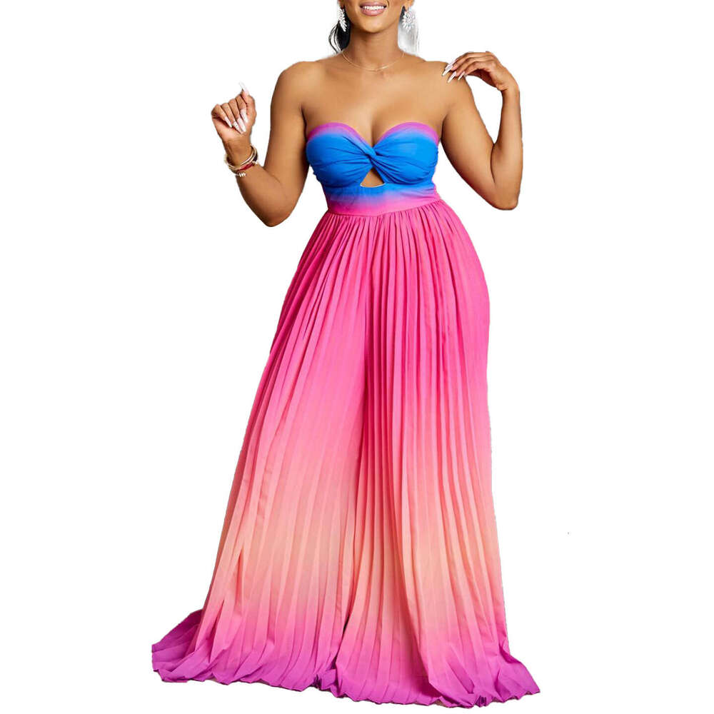 Women's Wear Women's Wear Women's Summer Sexy Strapless Backless Fashion Gradient Wide Leg Jumpsuit