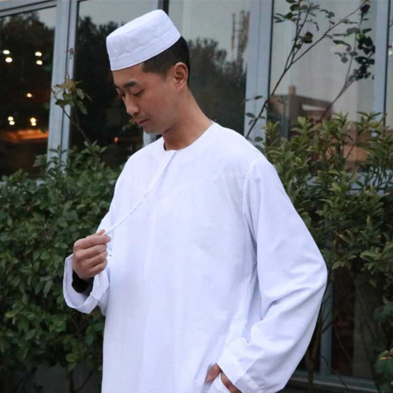 Islamic Clothing Arabic Djellaba Man White Round-necked Thobes for Men Saudi Mens Dress Muslim Men Boubou Moroccan Caftan X250514