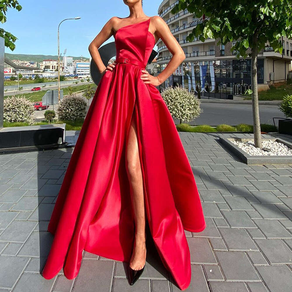 2025 Spring/Summer New Women's Single Shoulder strapless Sexy Split Large Swing Dress for Women